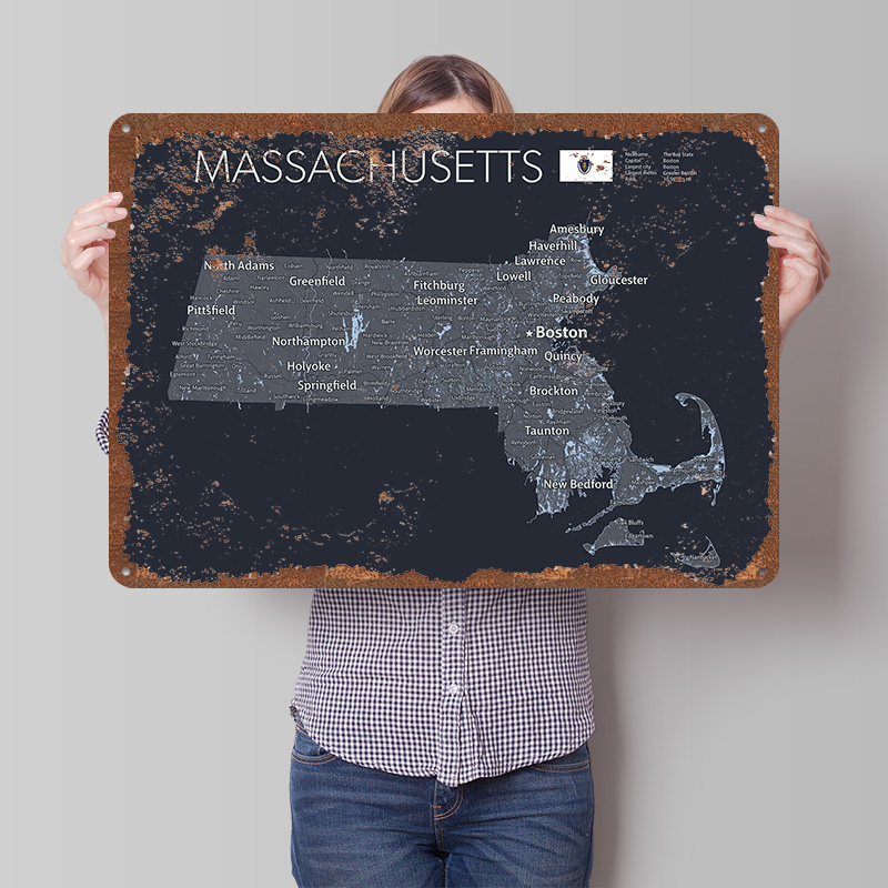 Custom Map Poster - MASSACHUSETTS Map Tinplate Poster Customized Wall