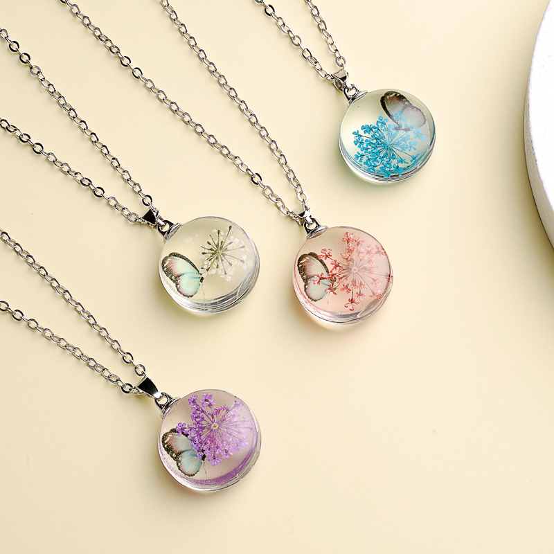 Fahion Glass Charm Real Dried  - Birth Flower Necklace avaliação e preço