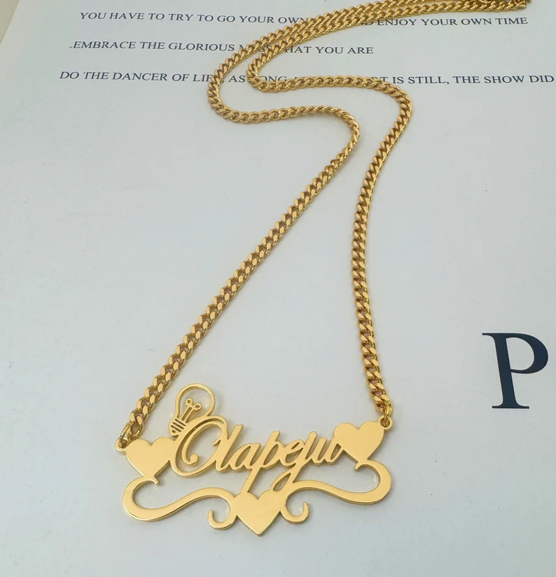 Handcrafted Gold Color Name Ne - Name Necklace Custom avaliação e preço