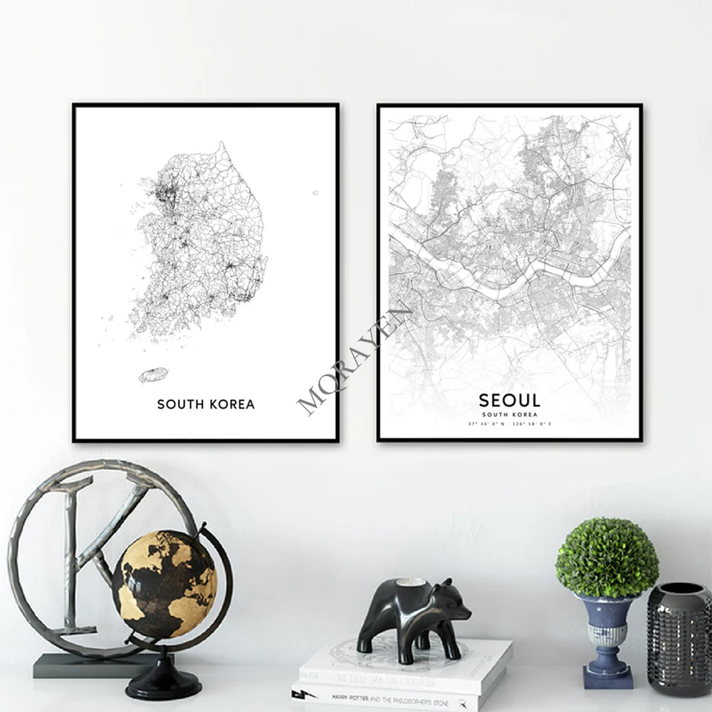 South Korea Map Black and Whit - Custom Star Map avaliação e preço