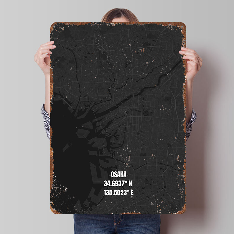 Osaka City Map Tinplate Poster - Custom Map Poster avaliação e preço