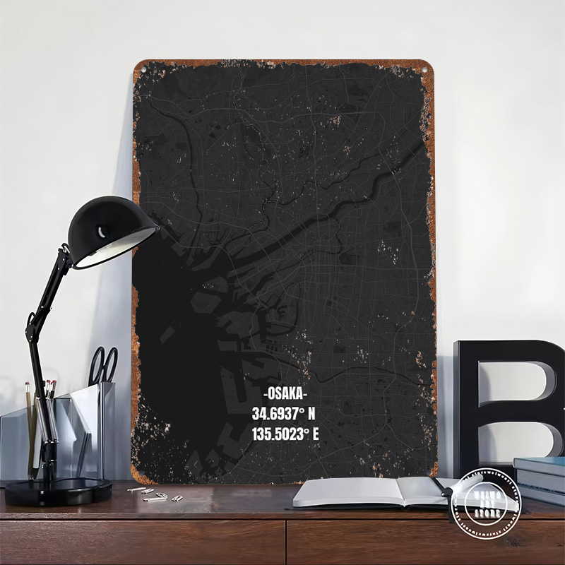 Osaka City Map Tinplate Poster - Custom Map Poster avaliação e preço