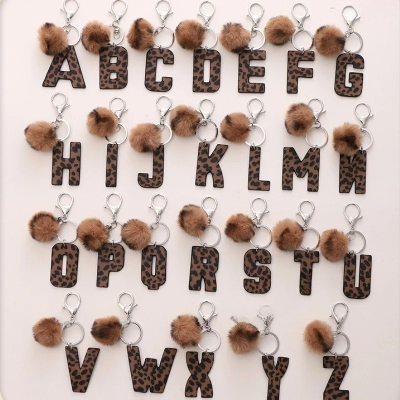 A-M Fashion Leopard Alphabet A - Monogram Keychain Leather avaliação e preço