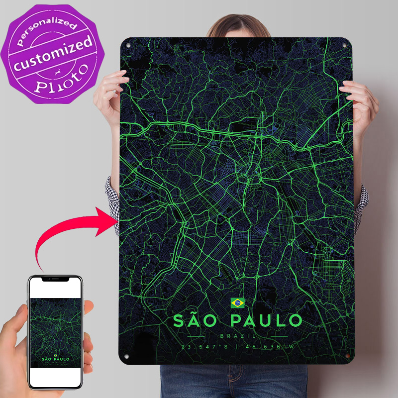 Sao Paulo City Map Art Tin Pos - Custom Map Poster avaliação e preço