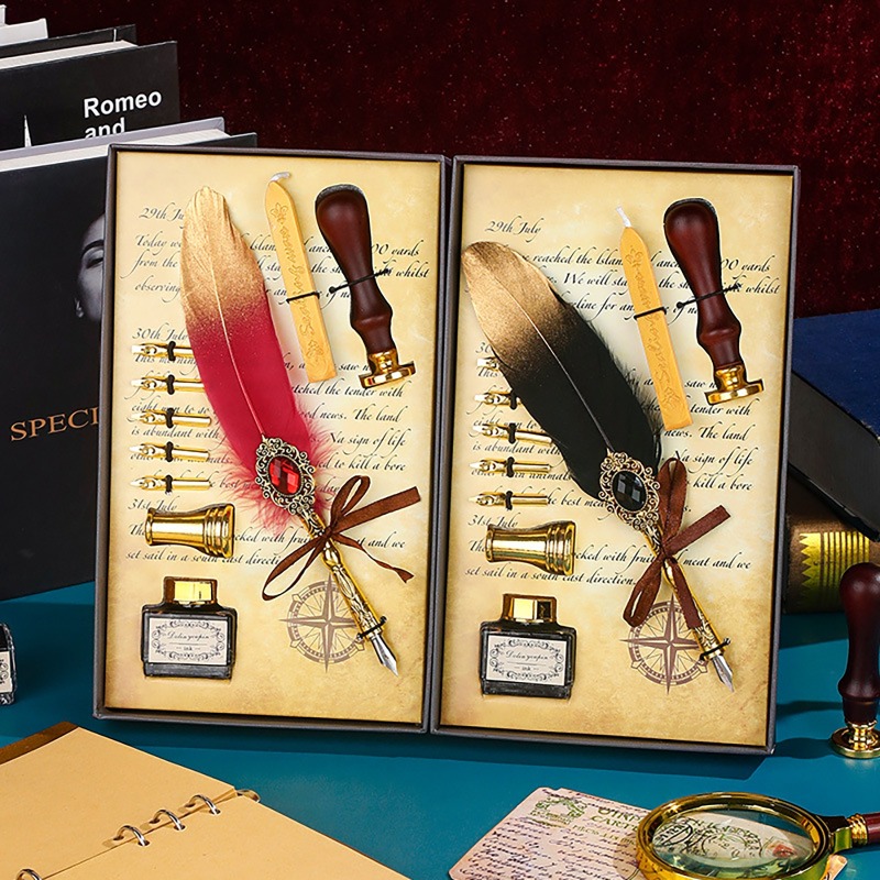 Creative Feather Dip Pen Ink S - Wax Seal Letter Kit avaliação e preço