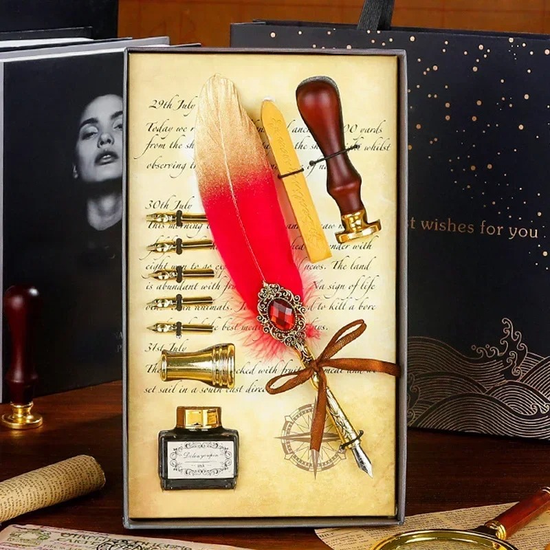 Creative Feather Dip Pen Ink S - Wax Seal Letter Kit avaliação e preço