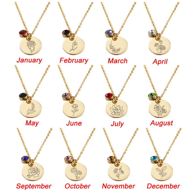Crystal Birthstone Necklace fo - Birth Flower Necklace avaliação e preço