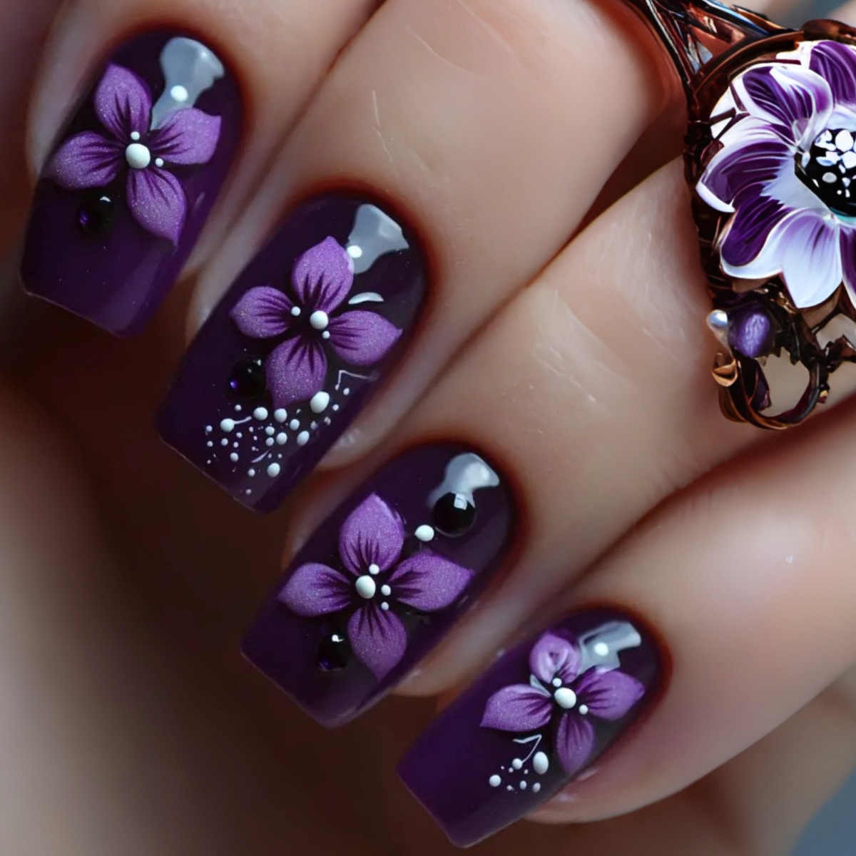 Medium square fake nails for w - Pressed Flower Art avaliação e preço
