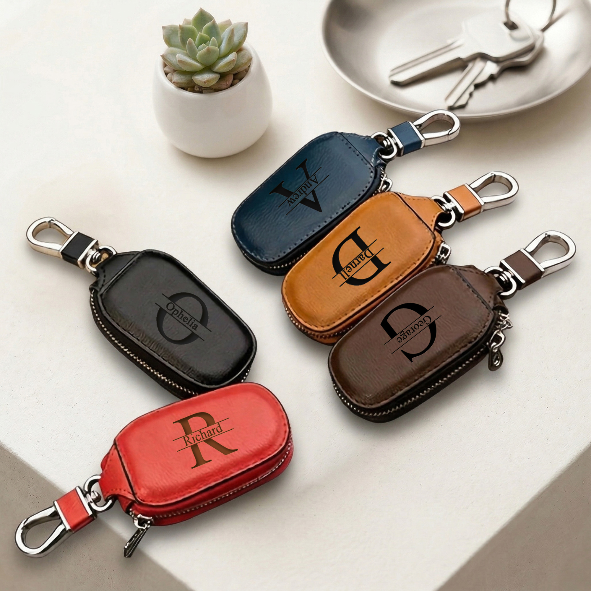 Personalized Custom Zipper Key - Monogram Keychain Leather avaliação e preço