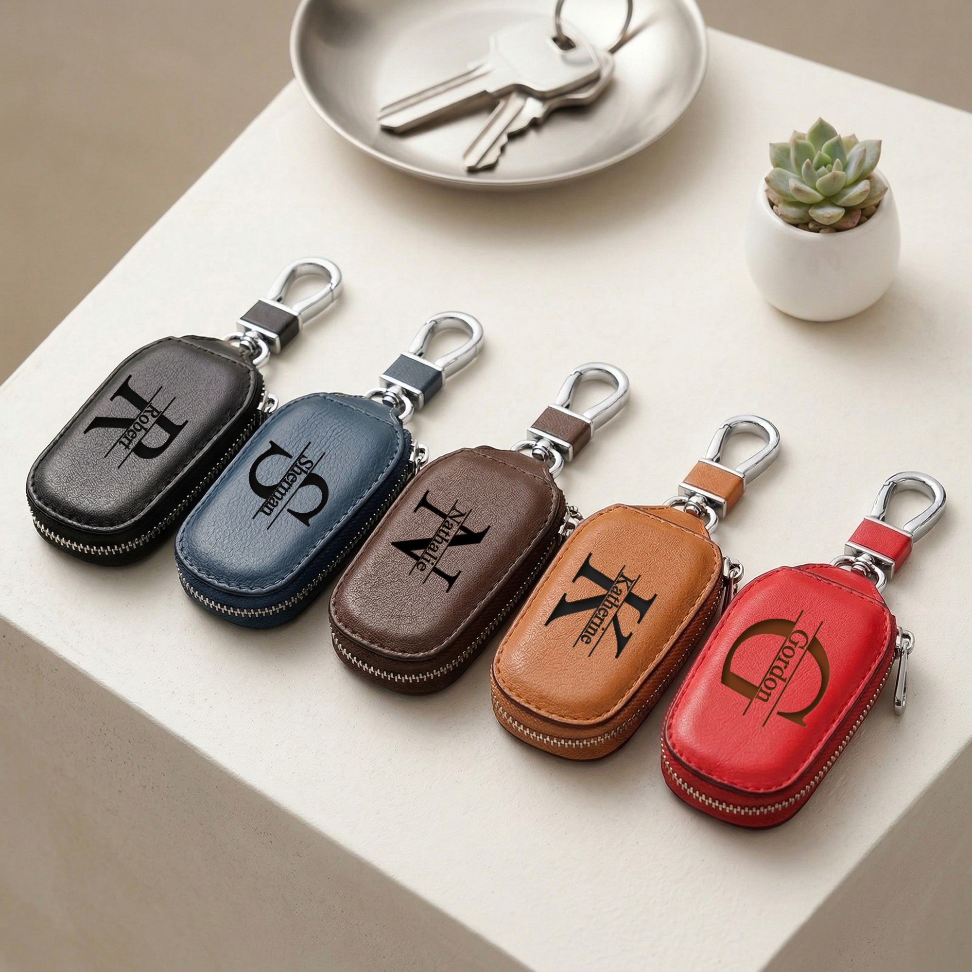 Personalized Custom Zipper Key - Monogram Keychain Leather avaliação e preço