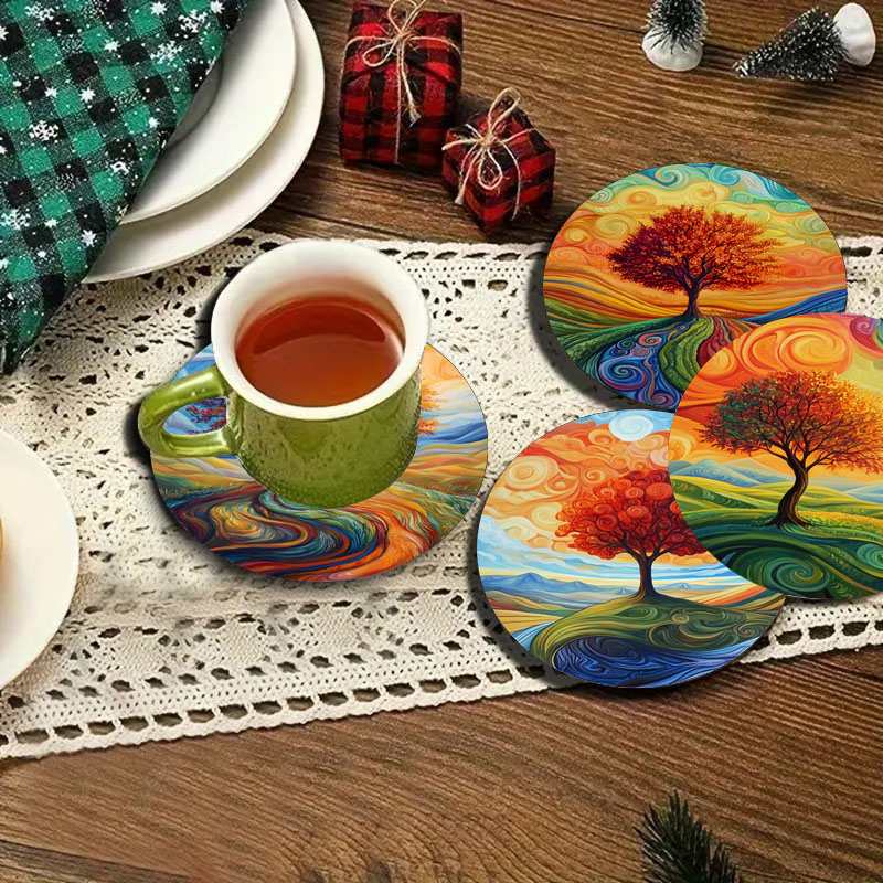 4 tree print coasters, suitabl - Family Tree Print avaliação e preço