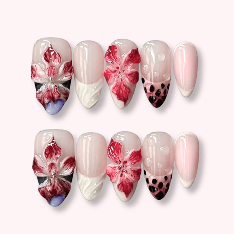 24pcs Leopard Print Brown Nail - Pressed Flower Art avaliação e preço