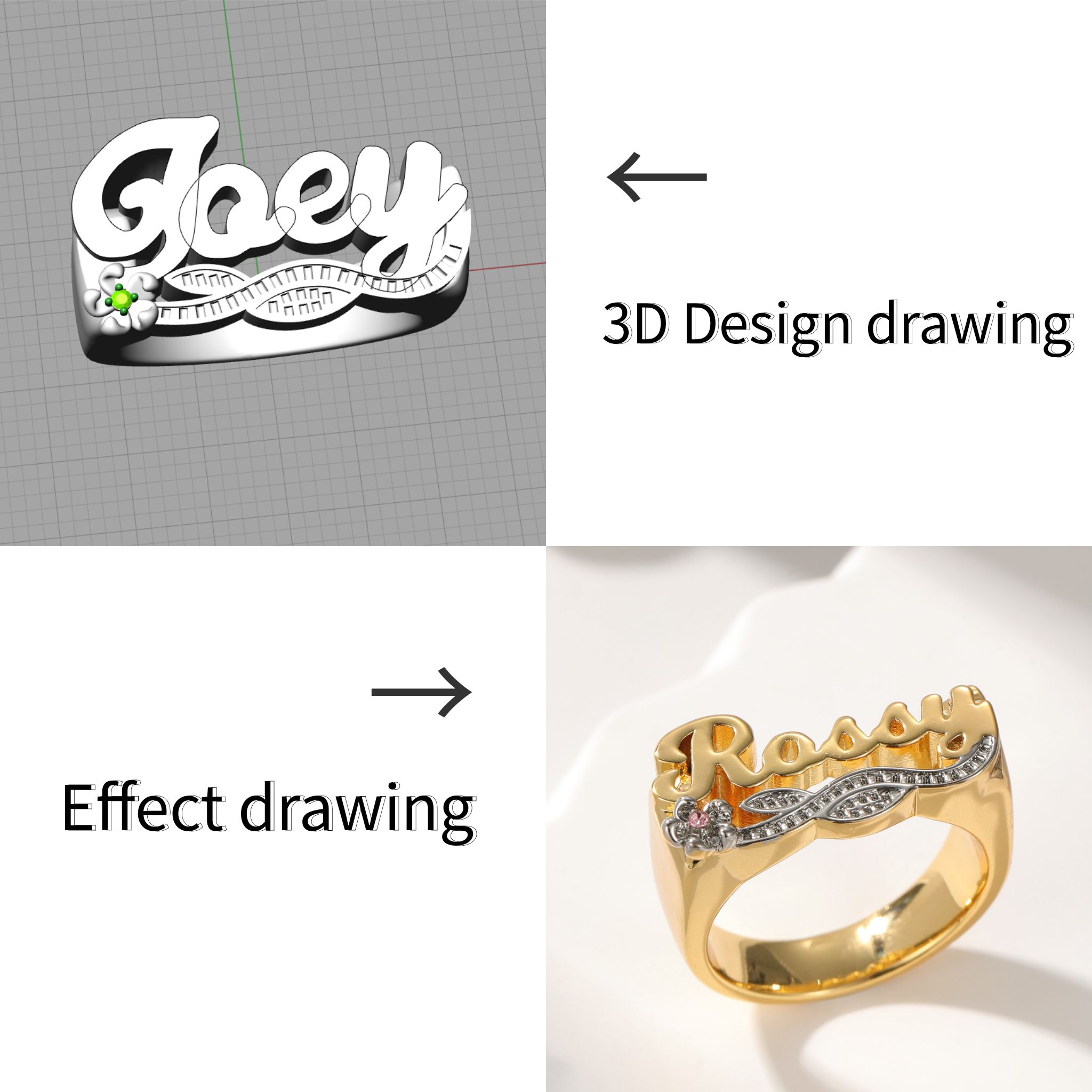 3D Name Ring Custom Diamond Na - Initial Ring Custom avaliação e preço