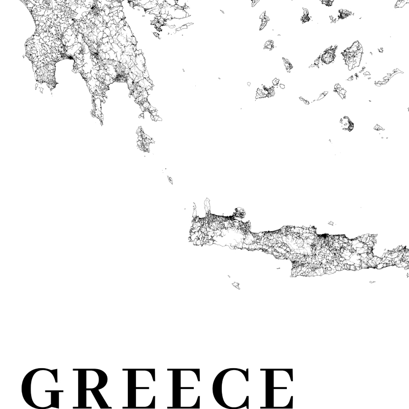 Greece Road Map Poster Black a - Custom Star Map avaliação e preço