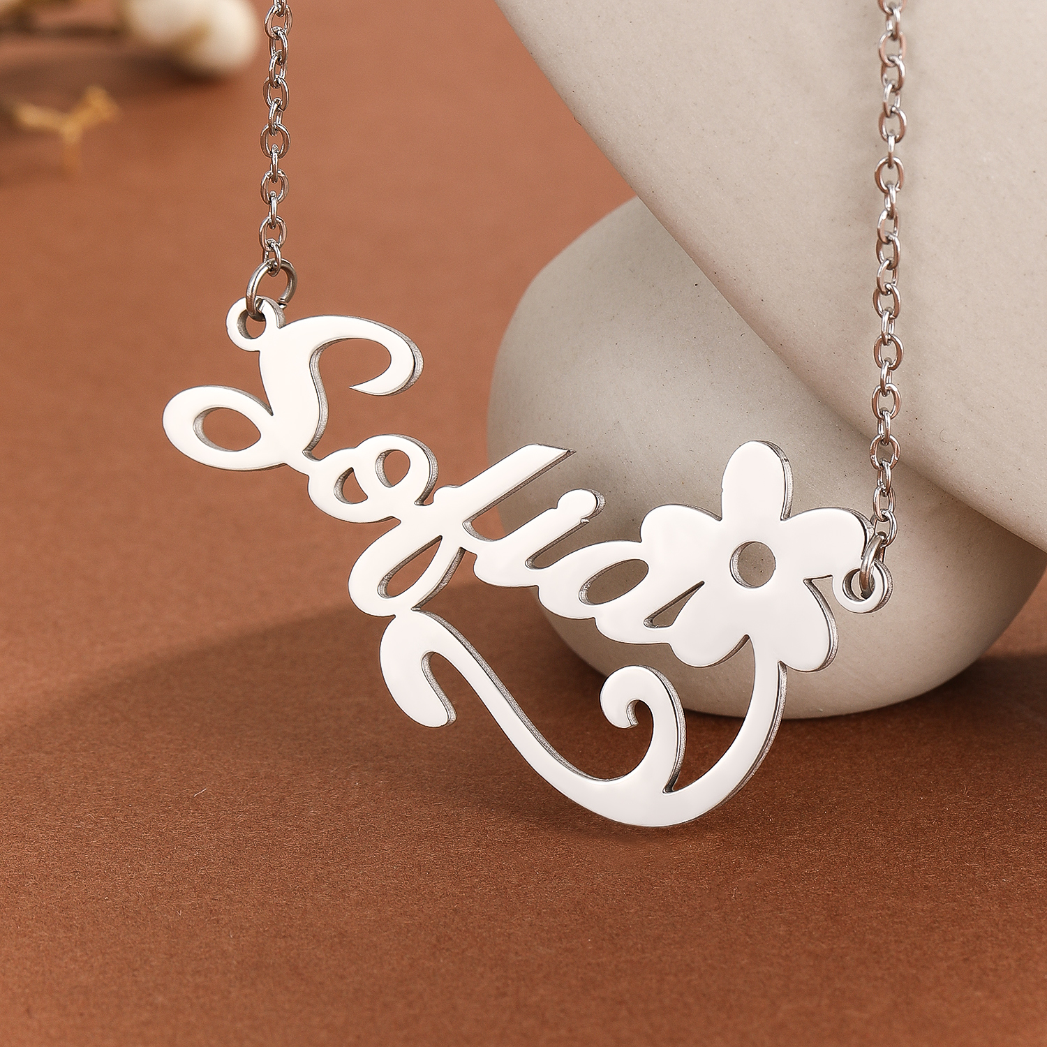 Stainless Steel Flower Letter  - Name Necklace Custom avaliação e preço