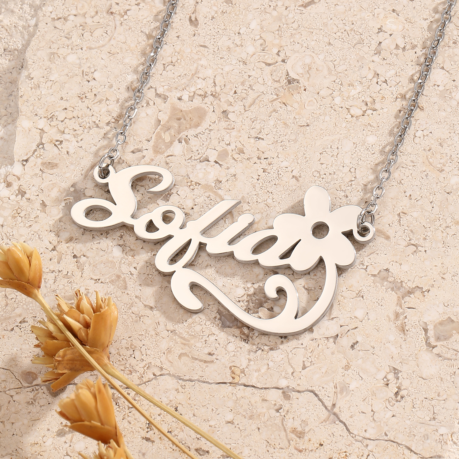 Stainless Steel Flower Letter  - Name Necklace Custom avaliação e preço