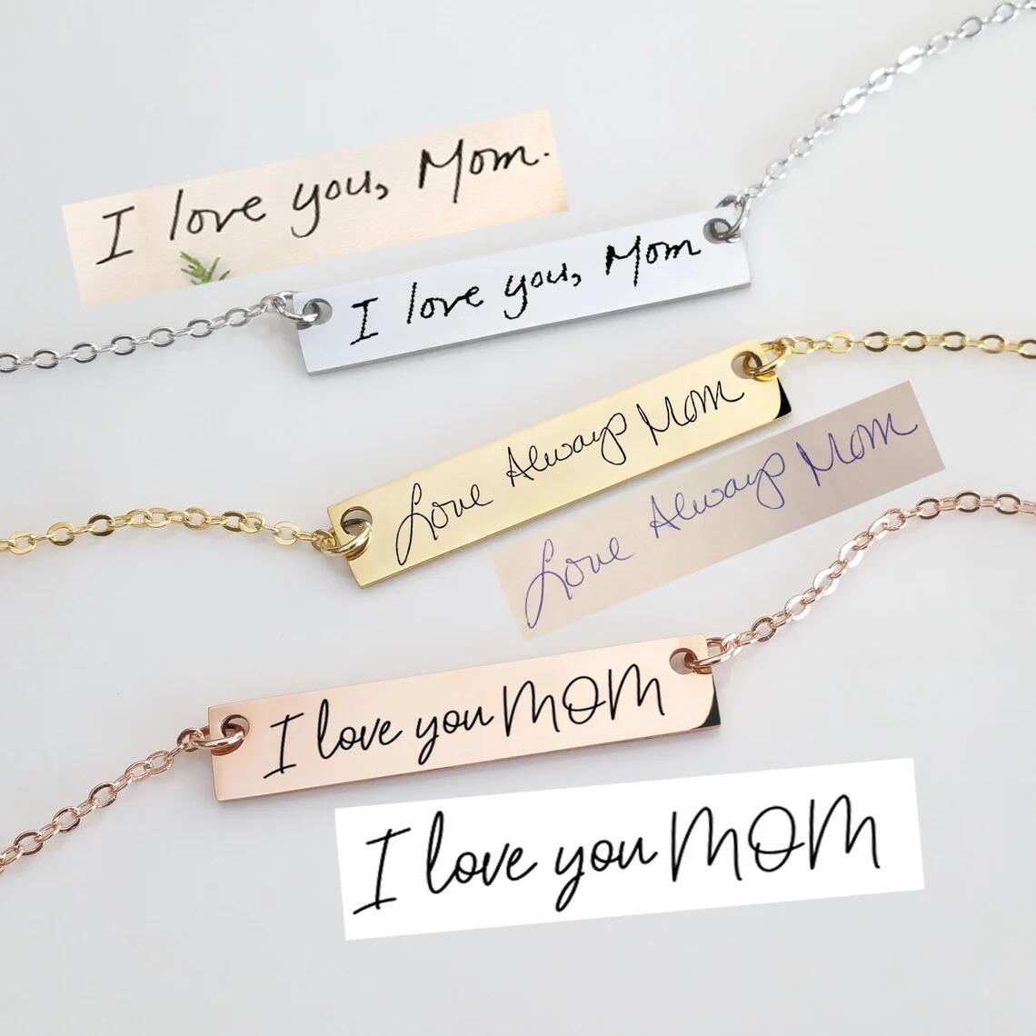 Actual Handwriting Bar Necklac - Handwriting Necklace Bar avaliação e preço