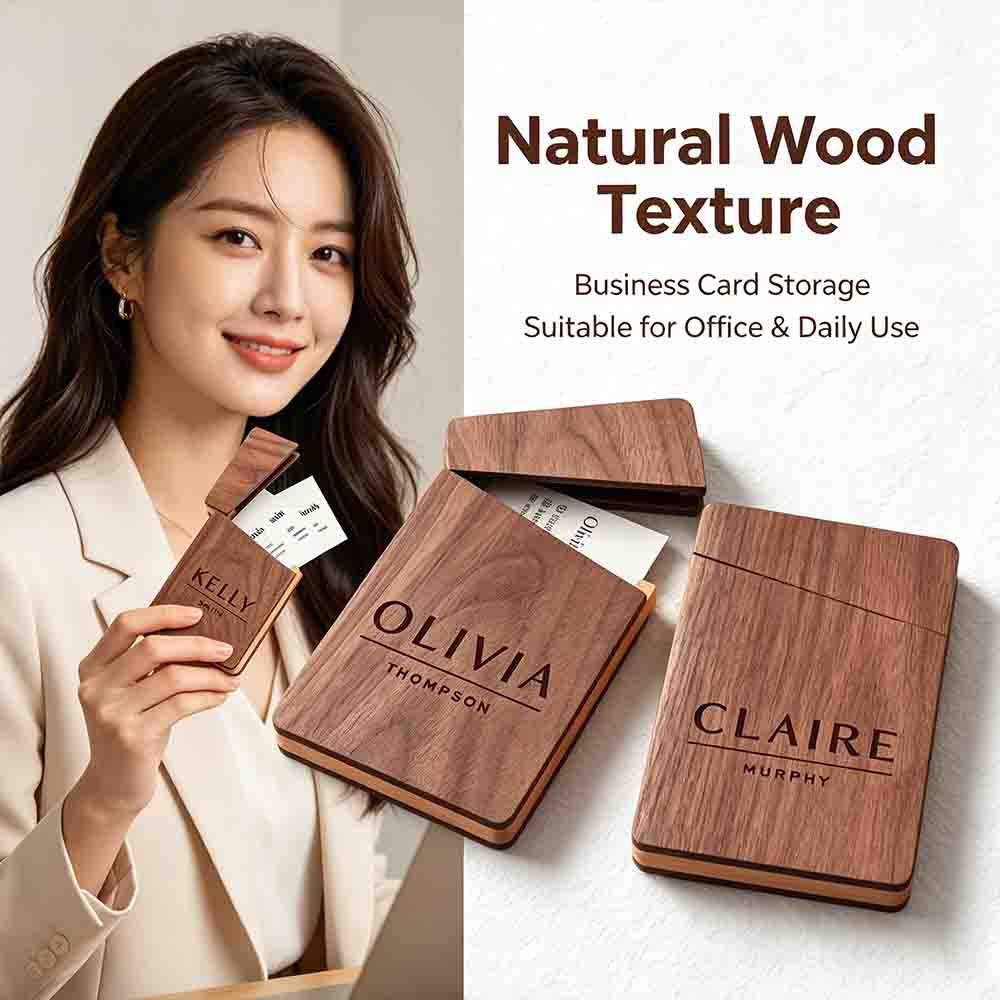 Business Card Holder Wooden Of - Personalized Name Box avaliação e preço