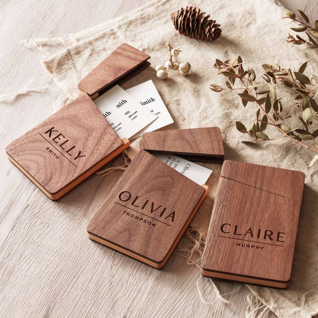 Business Card Holder Wooden Of - Personalized Name Box avaliação e preço