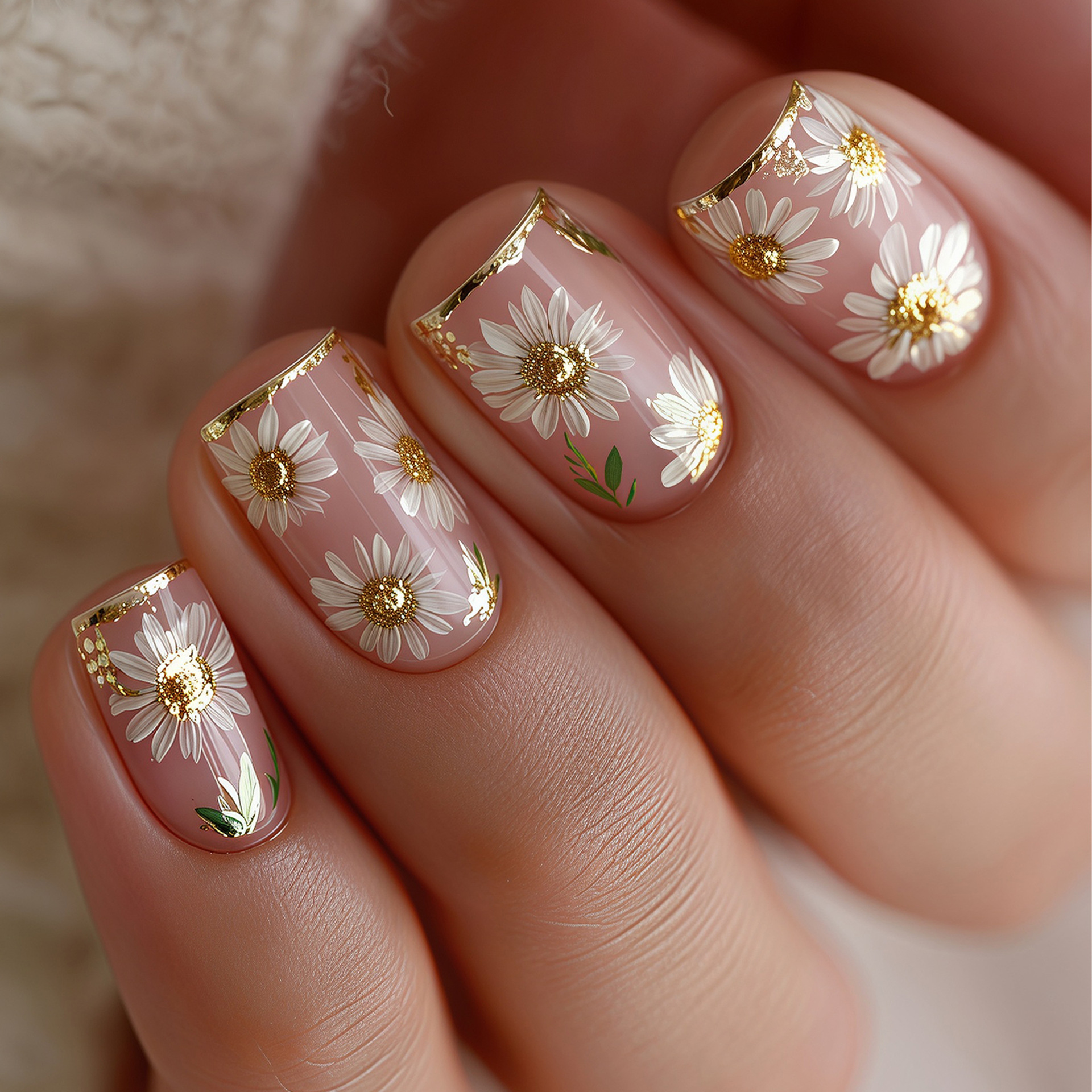 Short Square fake nails golden - Pressed Flower Art avaliação e preço