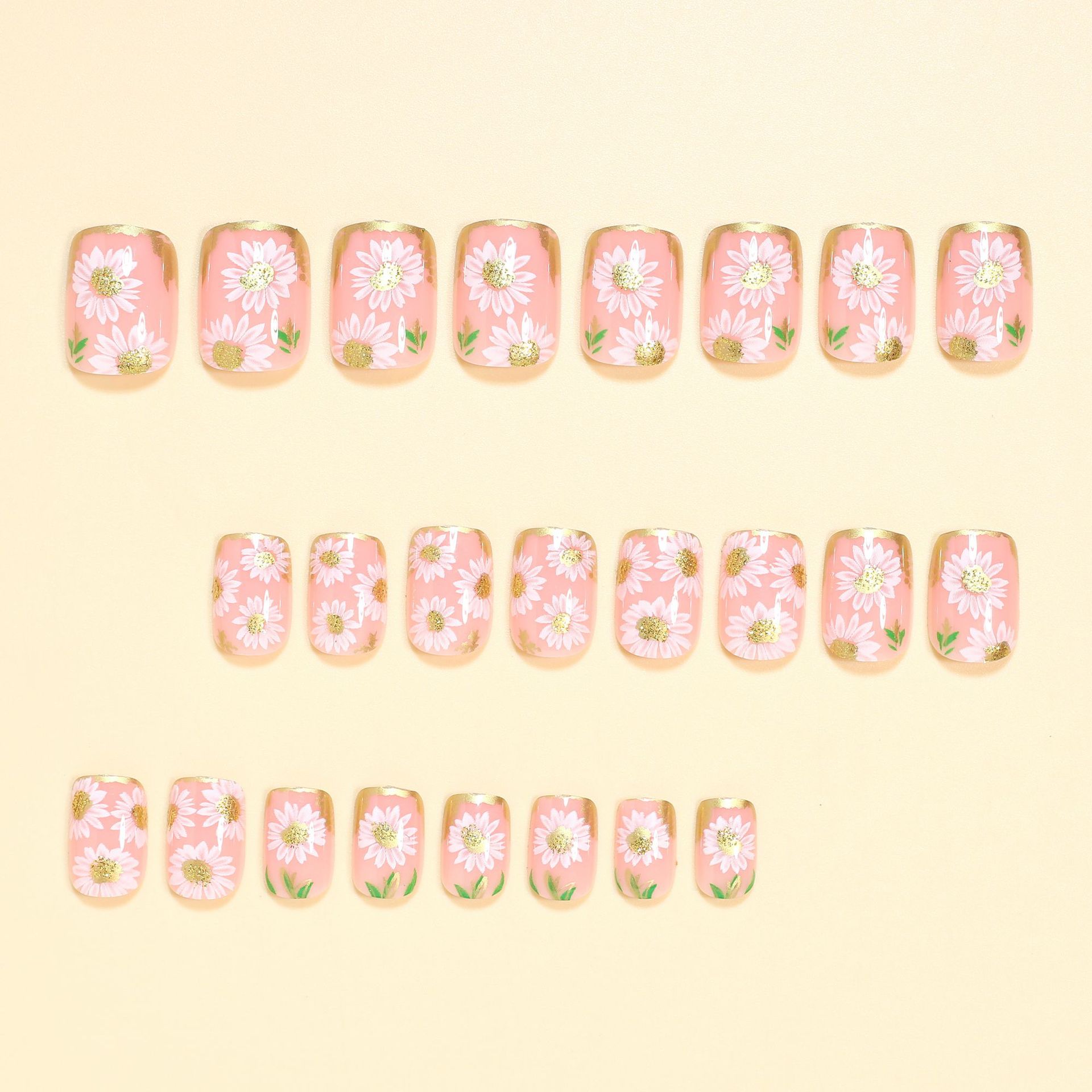 Short Square fake nails golden - Pressed Flower Art avaliação e preço