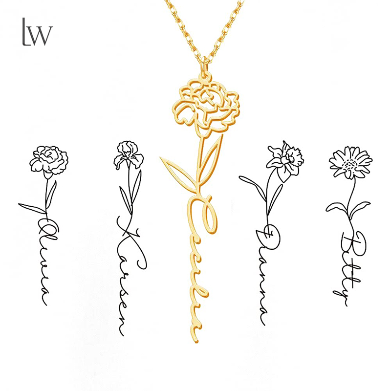 Personalized Birth Flower Name - Birth Flower Necklace avaliação e preço