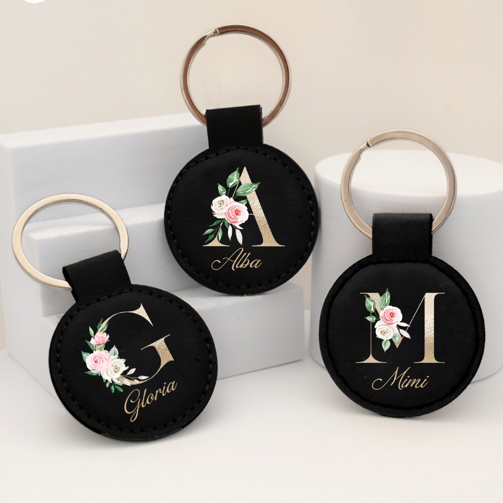Personalized Initial with Name - Monogram Keychain Leather avaliação e preço