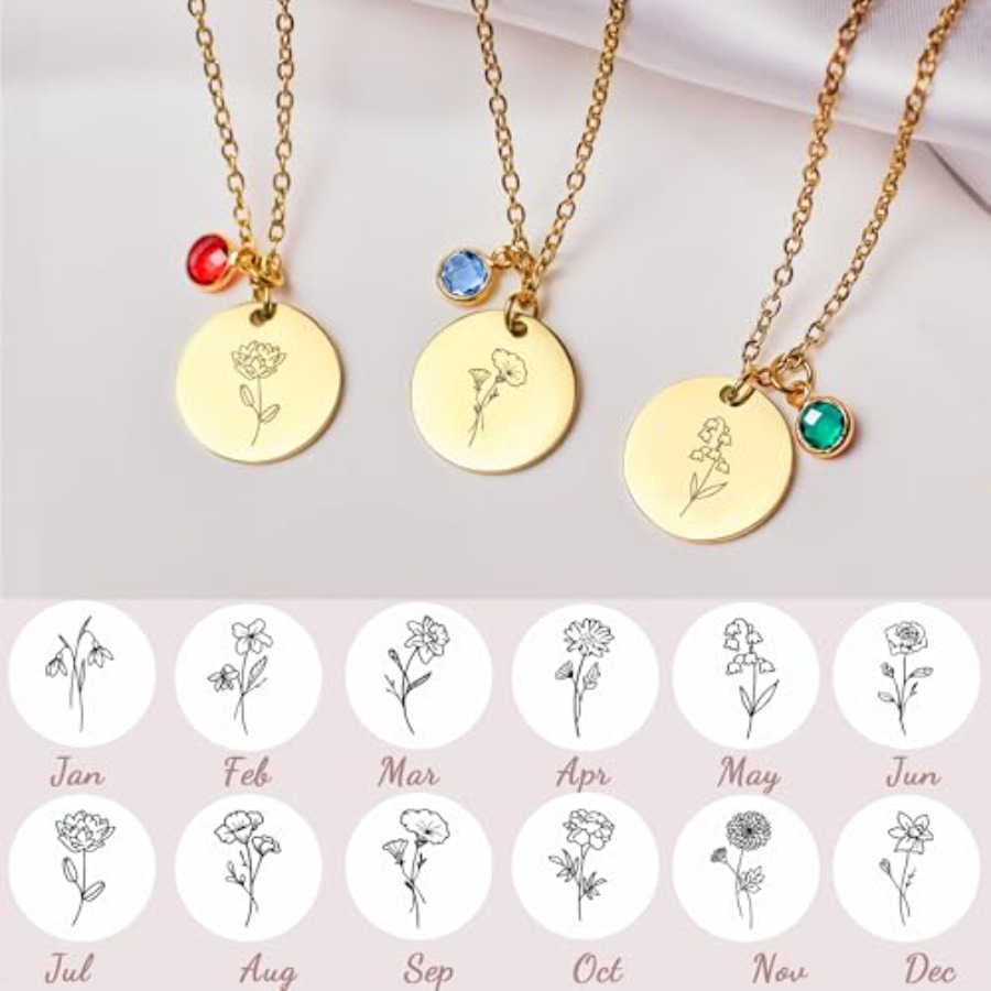 Birth Flower Necklaces for Wom - Birth Flower Necklace avaliação e preço