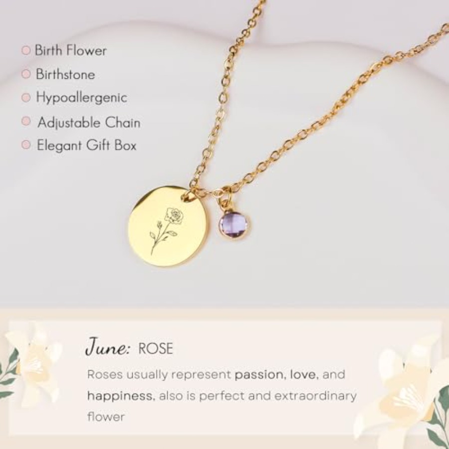 Birth Flower Necklaces for Wom - Birth Flower Necklace avaliação e preço