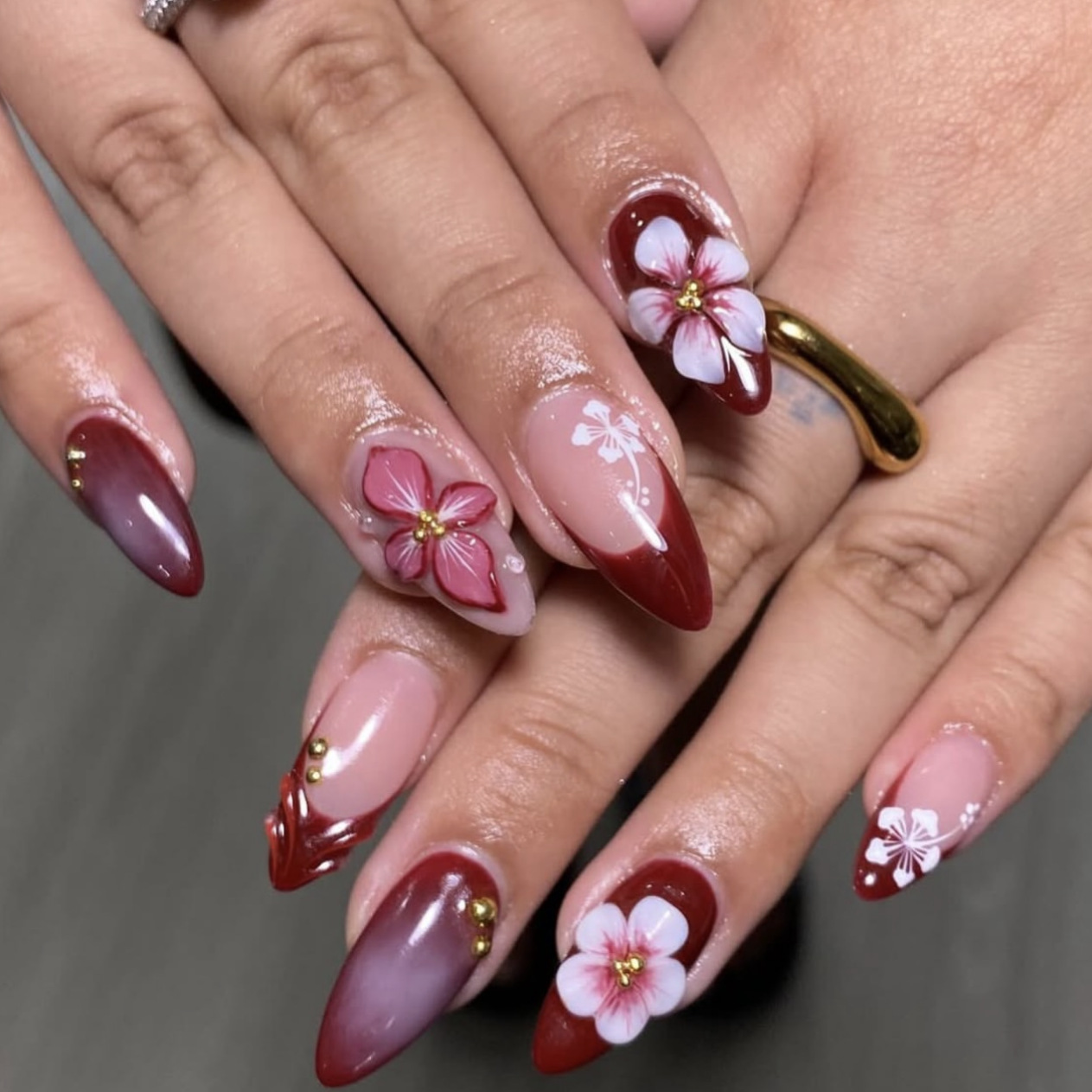 24pcs Red French Press on Nail - Pressed Flower Art avaliação e preço