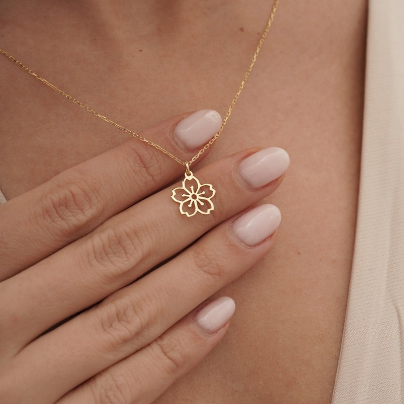 Dainty Sakura Flower Charm Nec - Birth Flower Necklace avaliação e preço