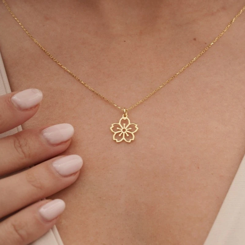 Dainty Sakura Flower Charm Nec - Birth Flower Necklace avaliação e preço