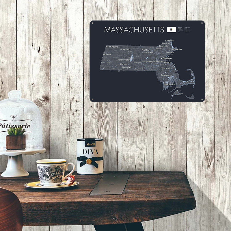 MASSACHUSETTS Map Tinplate Pos - Custom Map Poster avaliação e preço