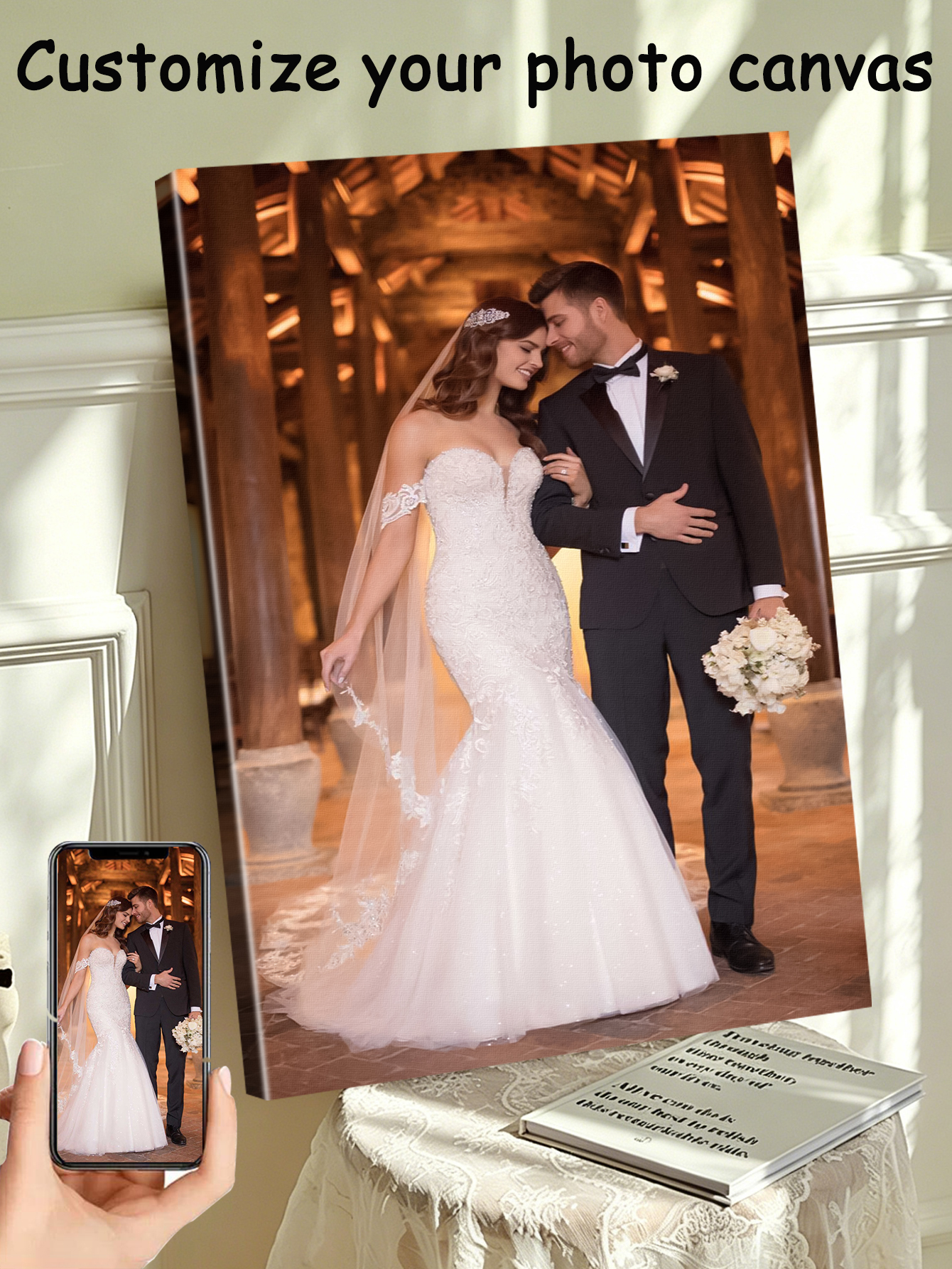 1 customized photo canvas, opt - Engraved Wood Frame avaliação e preço